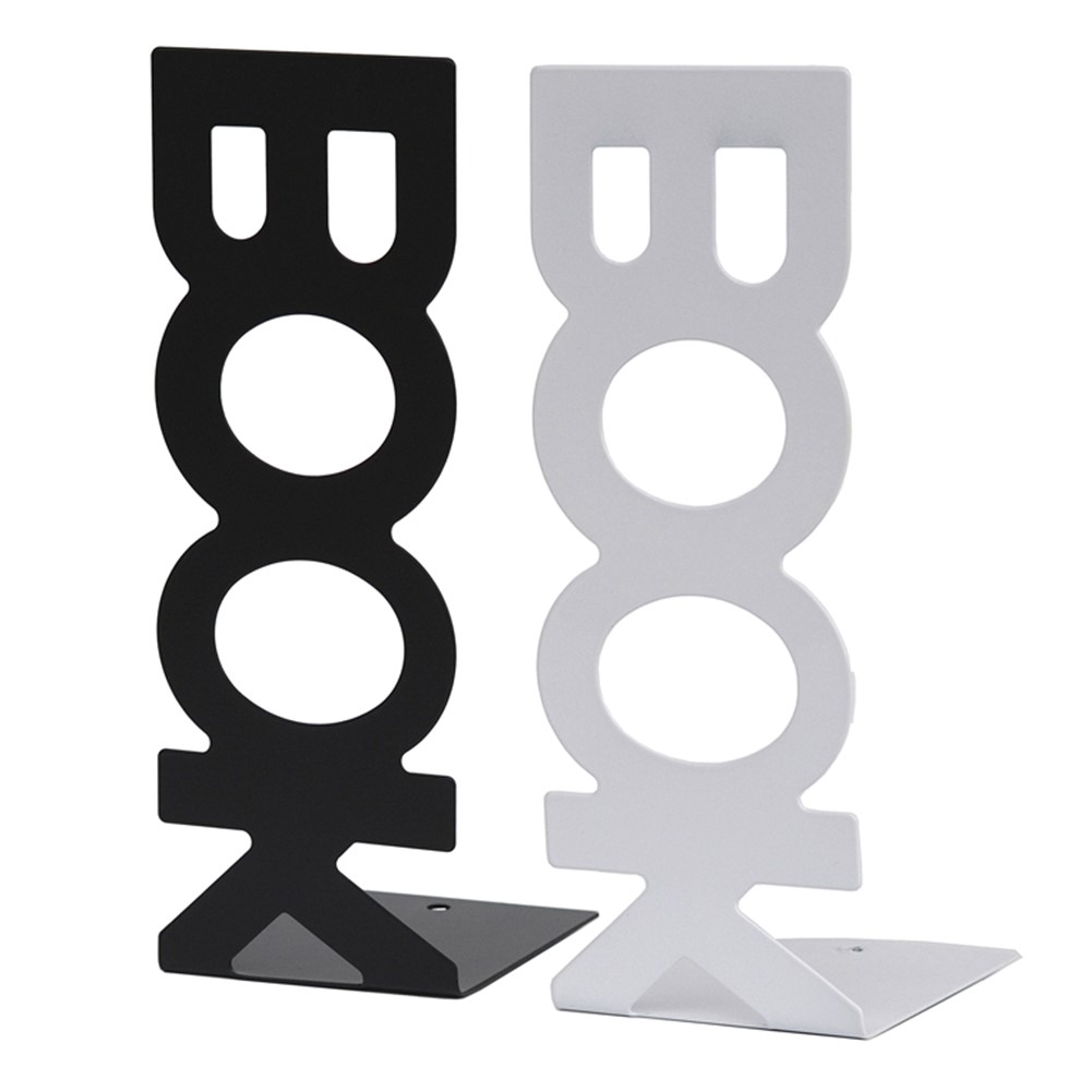 1 Pair BOOK Shape Design Metal Bookends Non-skid Desktop Bookshelf Books Holder Organizer - Black-6