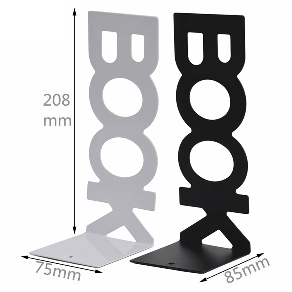 1 Pair BOOK Shape Design Metal Bookends Non-skid Desktop Bookshelf Books Holder Organizer - Black-7