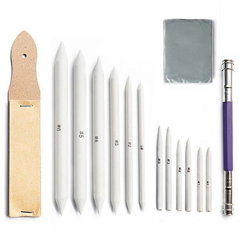 22010915 15Pcs Sandpaper Blending Paper Stumps Sketch Pencil Extension Rod Extender Sharpen Drawing Tool-1