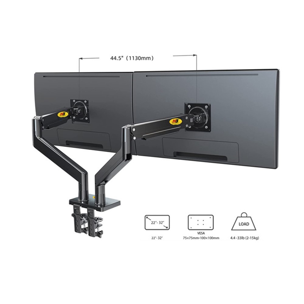 NORTH BAYOU G32 22-32 Inch Dual LCD LED Full Motion Monitor Mount with Gas Spring Arm-6