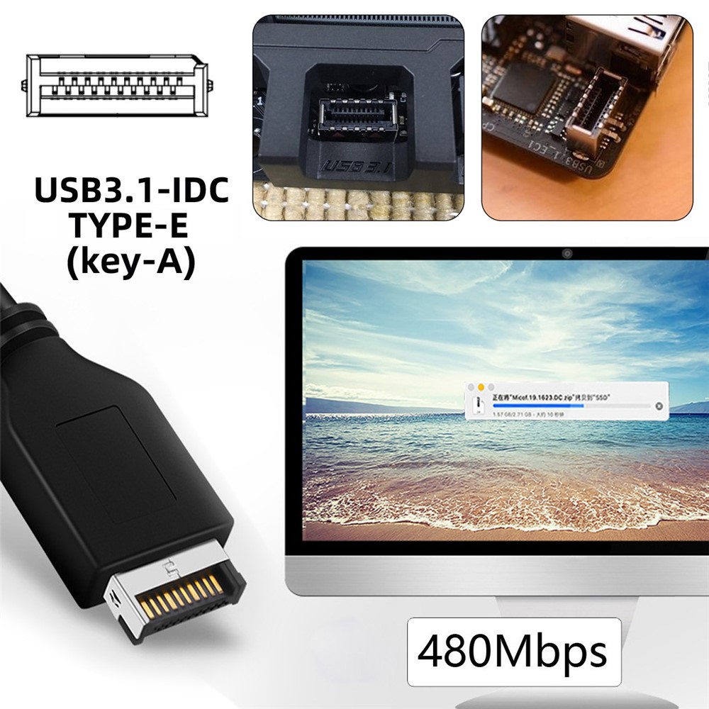 U2-128+UC-022 Dual USB 3.1 Front Panel Socket Key-A Type-E to USB 2.0 Type-A + 9Pin Cable Extension Adapter-4