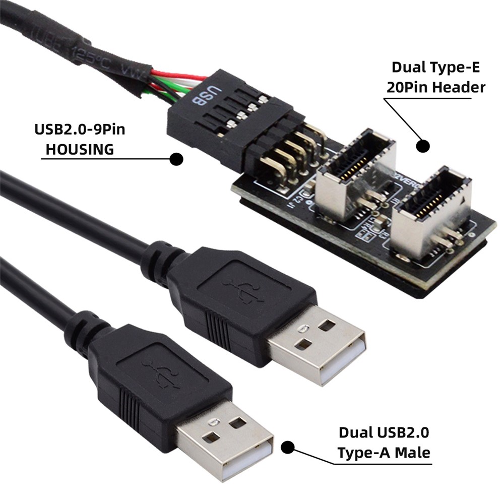 U2-128+UC-022 Dual USB 3.1 Front Panel Socket Key-A Type-E to USB 2.0 Type-A + 9Pin Cable Extension Adapter-8
