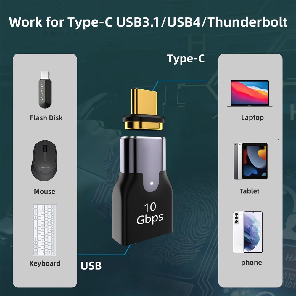 UC-028-AFB Magnetic Connector Type-C Male to USB 3.0 Female 10Gbps Data Transfer Adapter for Laptop Phone-4