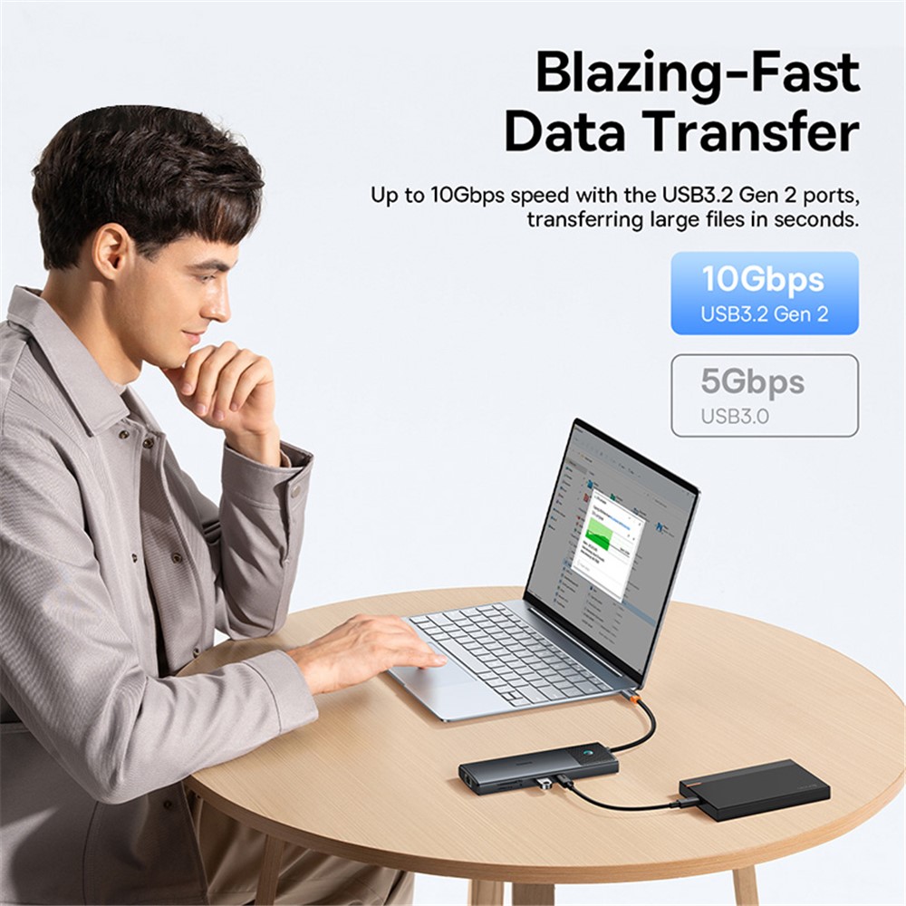 BASEUS Metal Gleam Series II 10-in-1 Type-C Hub Multiport Adapter USB-C to HD / USB-A / USB-C / RJ45 / SD / TF - Black