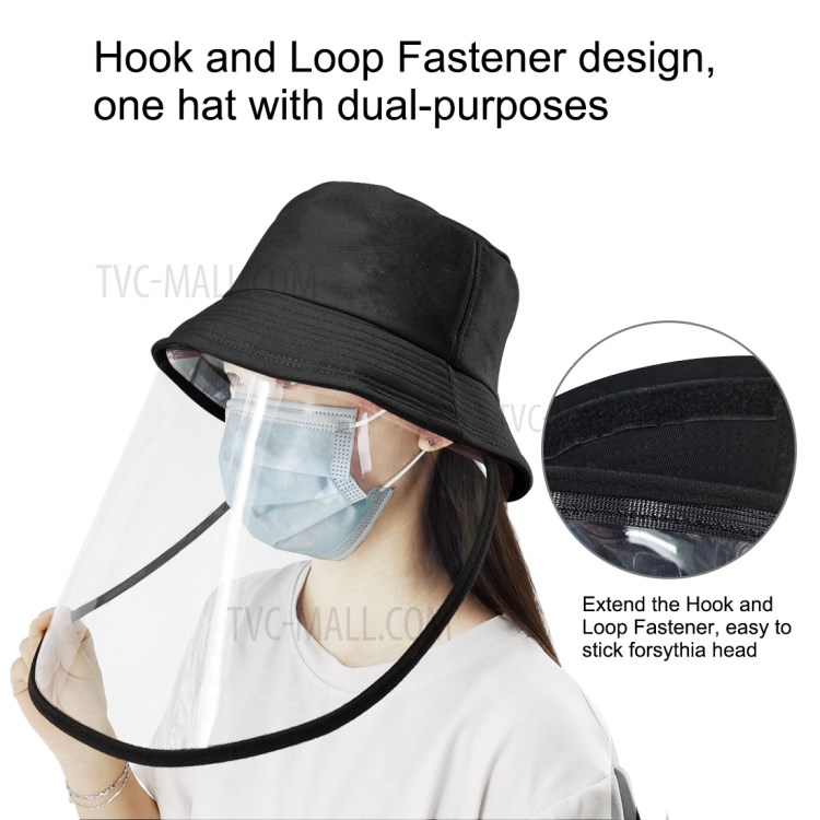 PULUZ PU464 Bucket Hat Protection Plaid Fisherman Cap with Removable Protective Face Shield Clear Visor Reusable Anti Virus Anti Splash Face Mask - Black-5