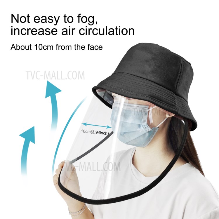 PULUZ PU464 Bucket Hat Protection Plaid Fisherman Cap with Removable Protective Face Shield Clear Visor Reusable Anti Virus Anti Splash Face Mask - Black-7