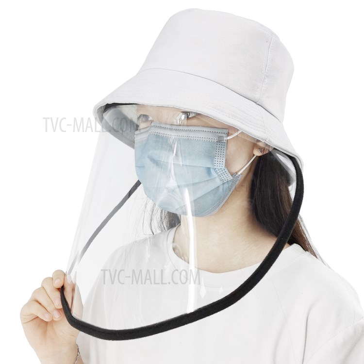 PULUZ PU464 Proteção Chapéu De Balde Xadrez Cap Pescador Com Removível Protetora Protetor Facial Viseira Transparente Máscara Reutilizável Anti Respingo - Branco-1
