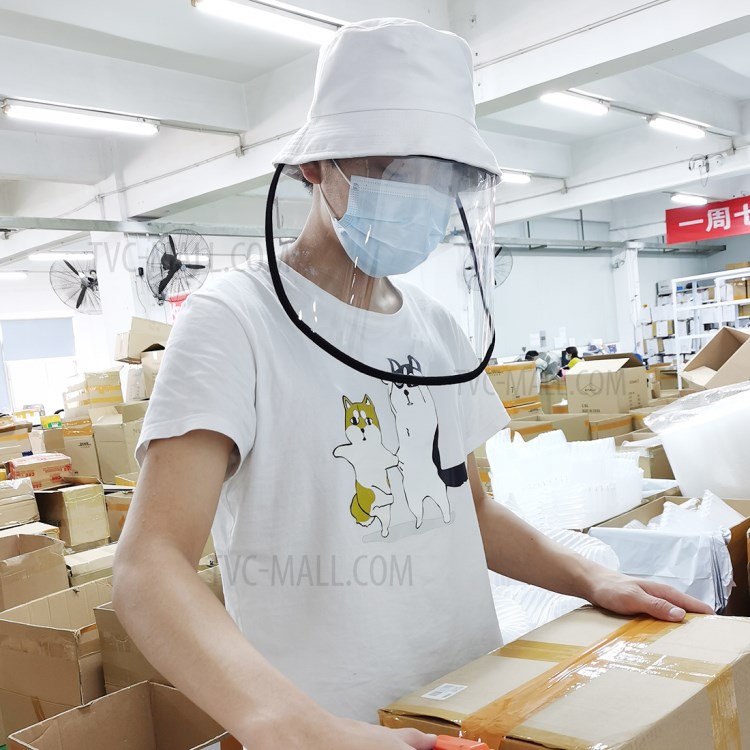 PULUZ PU464 Proteção Chapéu De Balde Xadrez Cap Pescador Com Removível Protetora Protetor Facial Viseira Transparente Máscara Reutilizável Anti Respingo - Branco-10