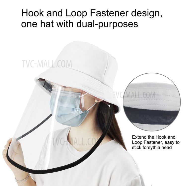 PULUZ PU464 Proteção Chapéu De Balde Xadrez Cap Pescador Com Removível Protetora Protetor Facial Viseira Transparente Máscara Reutilizável Anti Respingo - Branco-5