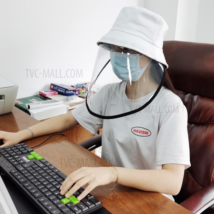 PULUZ PU464 Proteção Chapéu De Balde Xadrez Cap Pescador Com Removível Protetora Protetor Facial Viseira Transparente Máscara Reutilizável Anti Respingo - Branco-9