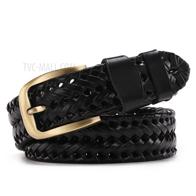 Casual Knitted Pin Buckle Belt Woven Braided Stretch Belts Waistband Strap for Men Women - Black-1
