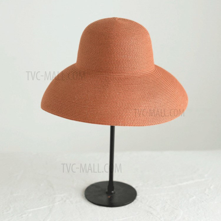 Women Summer Holiday Big Brim Straw Hat Sunscreen Hats Folding Beach Cap Sun Protection Casual Cap - Orange-1