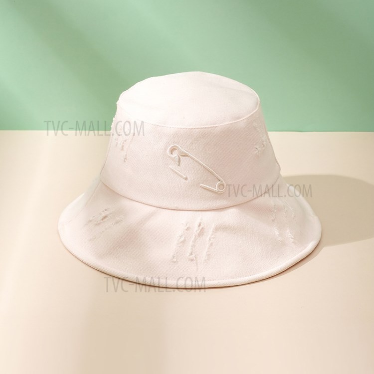 Foldable Unisex Embroidered Pin Pattern Fishman Cap Adjustable Sun Cap Sunscreen Hats - Pink-1