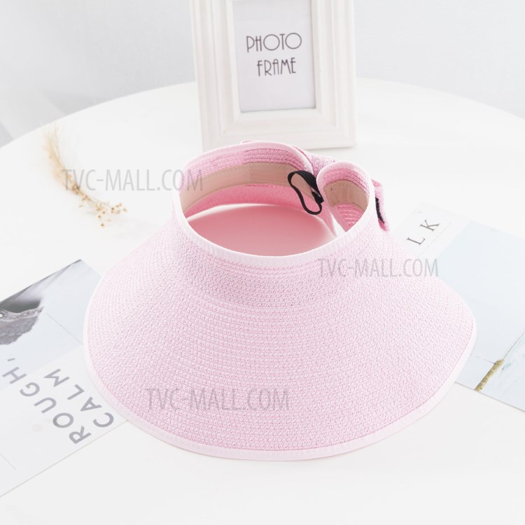 Bowknot Visor Cap Straw Summer Casual Cap Foldable Wide Brim Sun Shade Hat Empty Top Hat-1