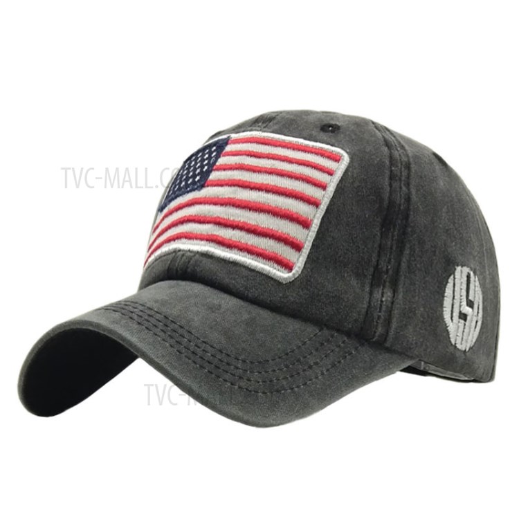 Washed Old Baseball Cap Embroidery American Flag Outdoor Fishing Sunhat Adjustable Sport Hat - Black-1