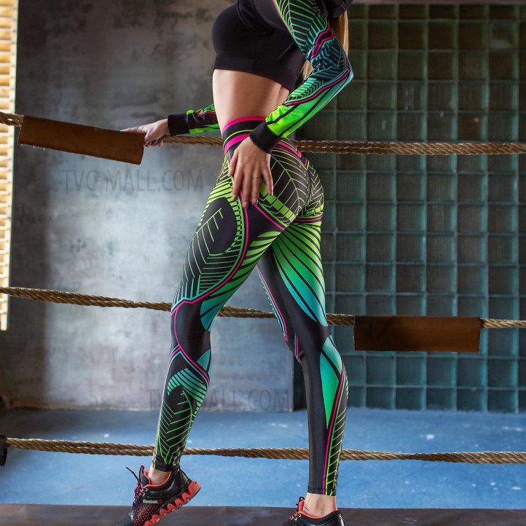 Printed Yoga Pants Women Running Fitness Leggings Tight Trouser Leggings - Pink/L-5