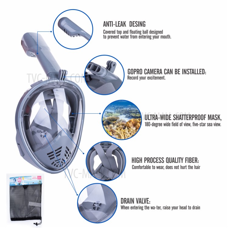 Todo Respiración Seco Tubo De Máscara De Buceo L / XL - Gris-2