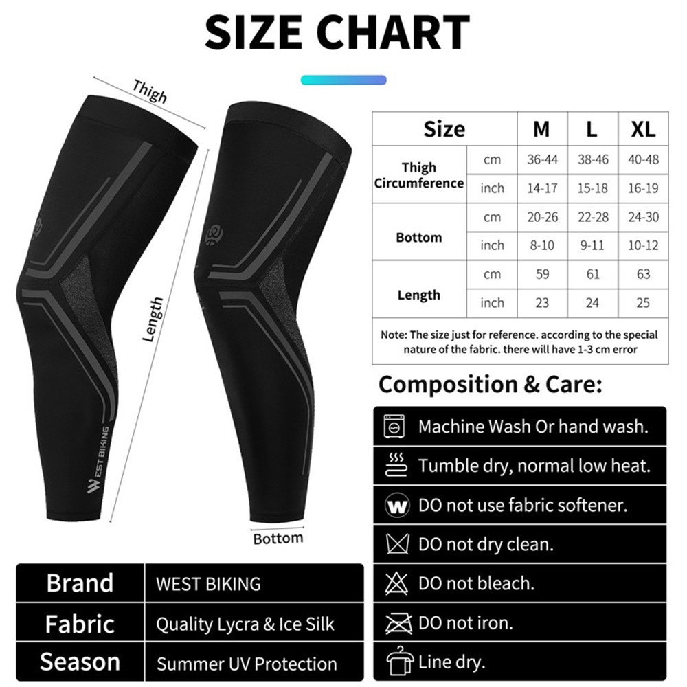 WEST BIKING Summer Outdoor Cycling UV Protection Breathable Ice Silk Arm Sleeves + Leg Sleeves - M-7