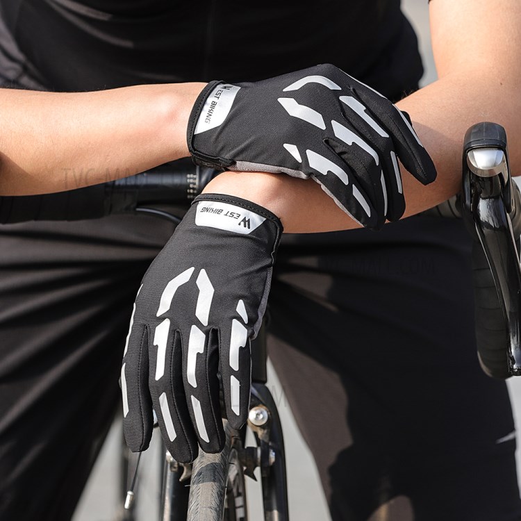 WEST BIKING Bicycle Gloves Touch Screen Reflective Anti-shock Cycling Mittens, Full Finger - M-12