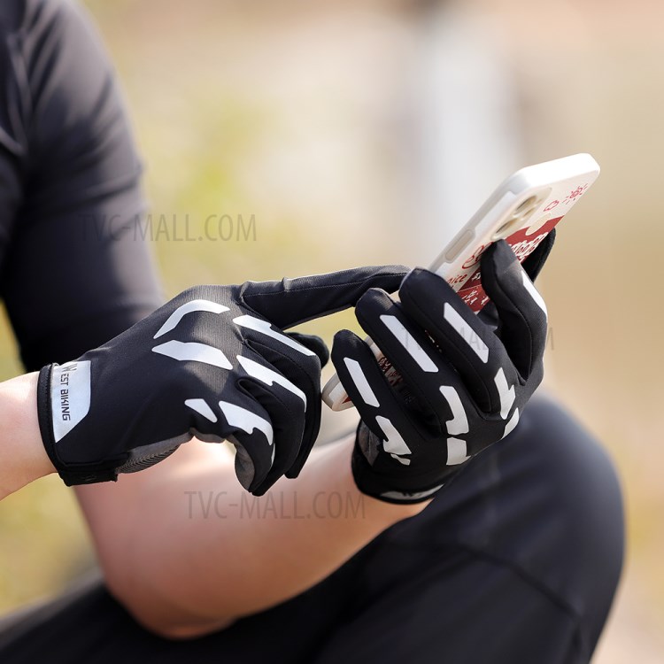 WEST BIKING Bicycle Gloves Touch Screen Reflective Anti-shock Cycling Mittens, Full Finger - M-9