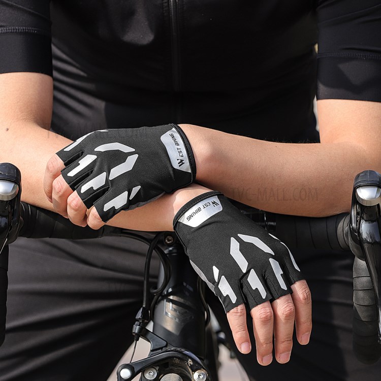 WEST BIKING Bicycle Gloves Touch Screen Reflective Anti-shock Cycling Mittens, Half Finger - M-10