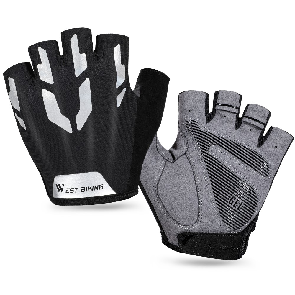 WEST BIKING Bicycle Gloves Touch Screen Reflective Anti-shock Cycling Mittens, Half Finger - M-2