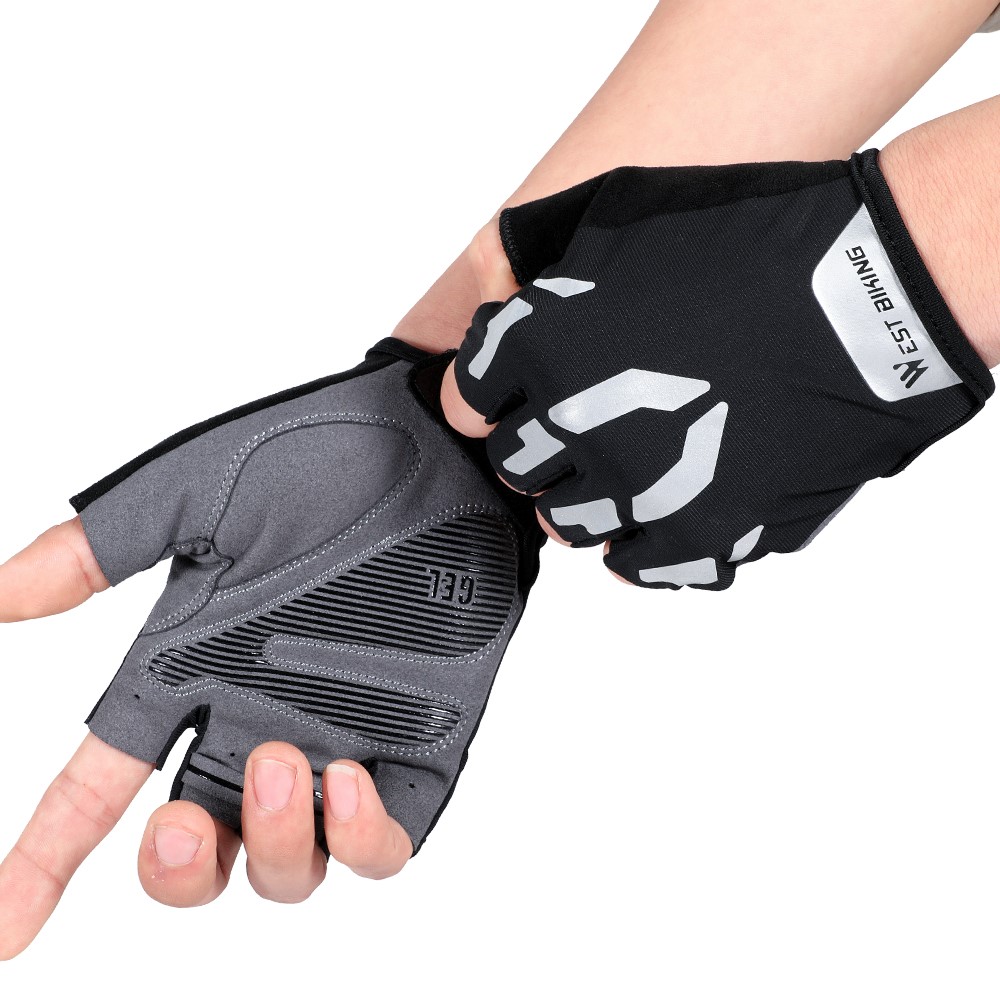 WEST BIKING Bicycle Gloves Touch Screen Reflective Anti-shock Cycling Mittens, Half Finger - M-3