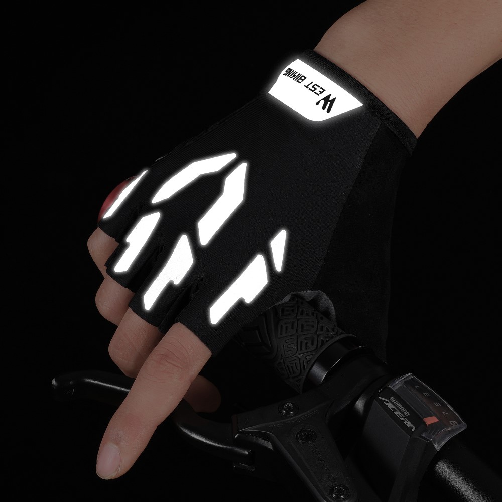 WEST BIKING Bicycle Gloves Touch Screen Reflective Anti-shock Cycling Mittens, Half Finger - M-4