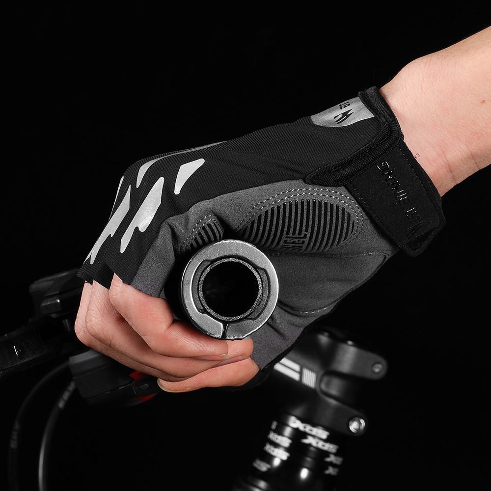 WEST BIKING Bicycle Gloves Touch Screen Reflective Anti-shock Cycling Mittens, Half Finger - M-6