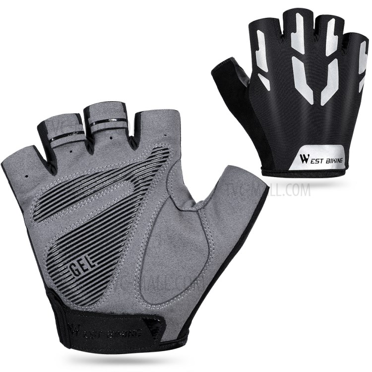 WEST BIKING Bicycle Gloves Touch Screen Reflective Anti-shock Cycling Mittens, Half Finger - M-7