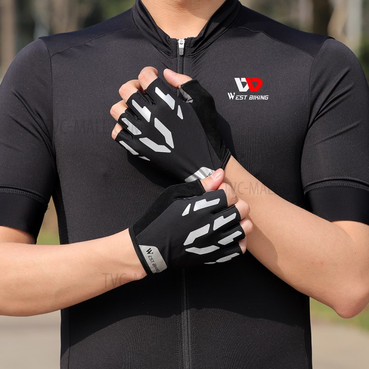 WEST BIKING Bicycle Gloves Touch Screen Reflective Anti-shock Cycling Mittens, Half Finger - M-8
