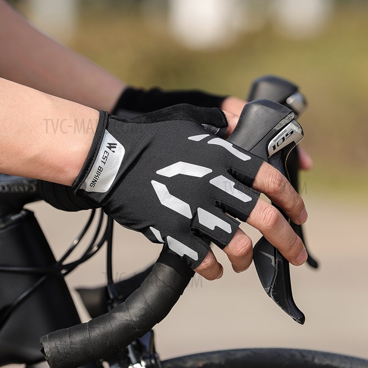 WEST BIKING Bicycle Gloves Touch Screen Reflective Anti-shock Cycling Mittens, Half Finger - M-9