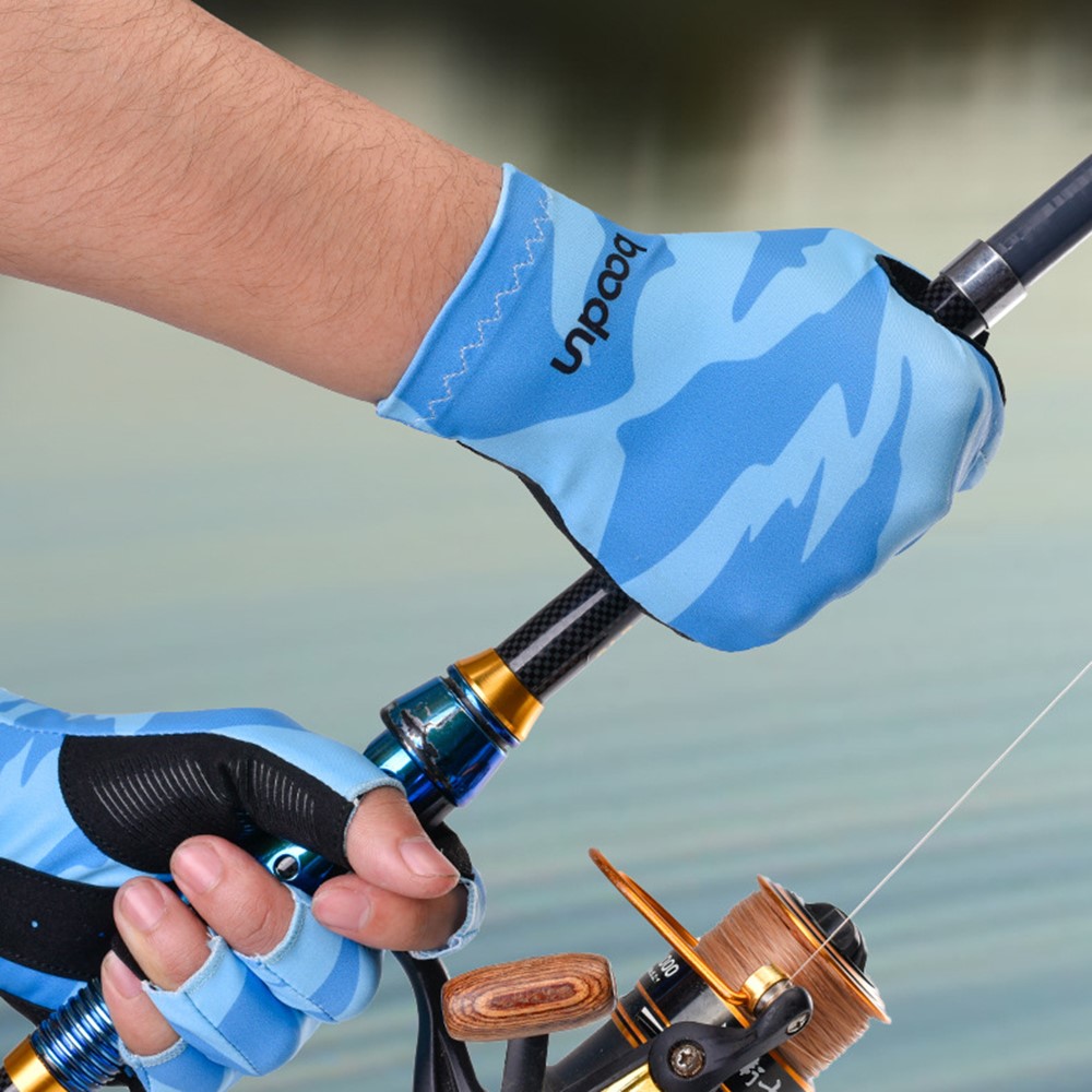 BOODUN 1678 1 Pair Camouflage Fishing Glove Breathable Half Finger Non-slip Outdoor Sports Glove - Blue/M-3