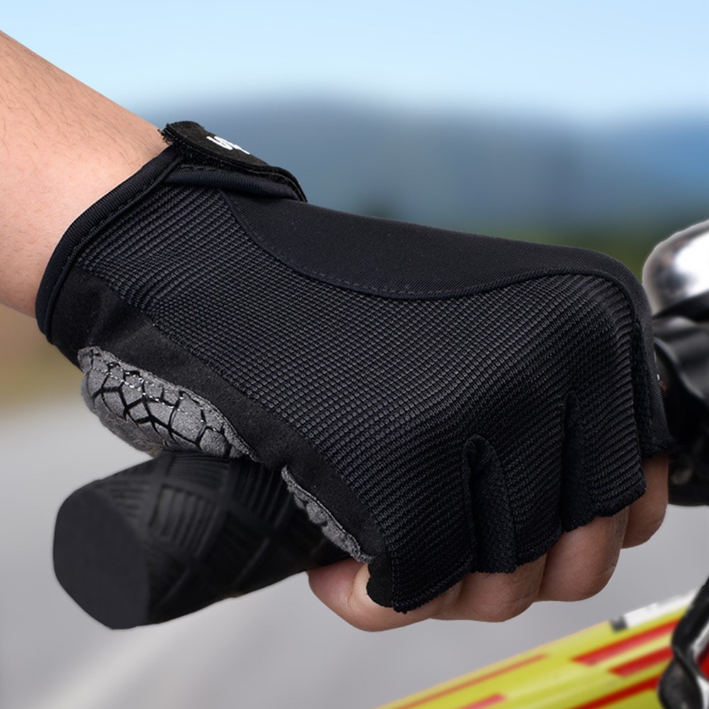 BOODUN 2111418 Half Finger Absorbing Padded Cycling Gloves Magic Tape Quick Taking-Off Design Road Bike Gloves Outdoor/Sports/Workout Cycling Accessory - Blue/M-3