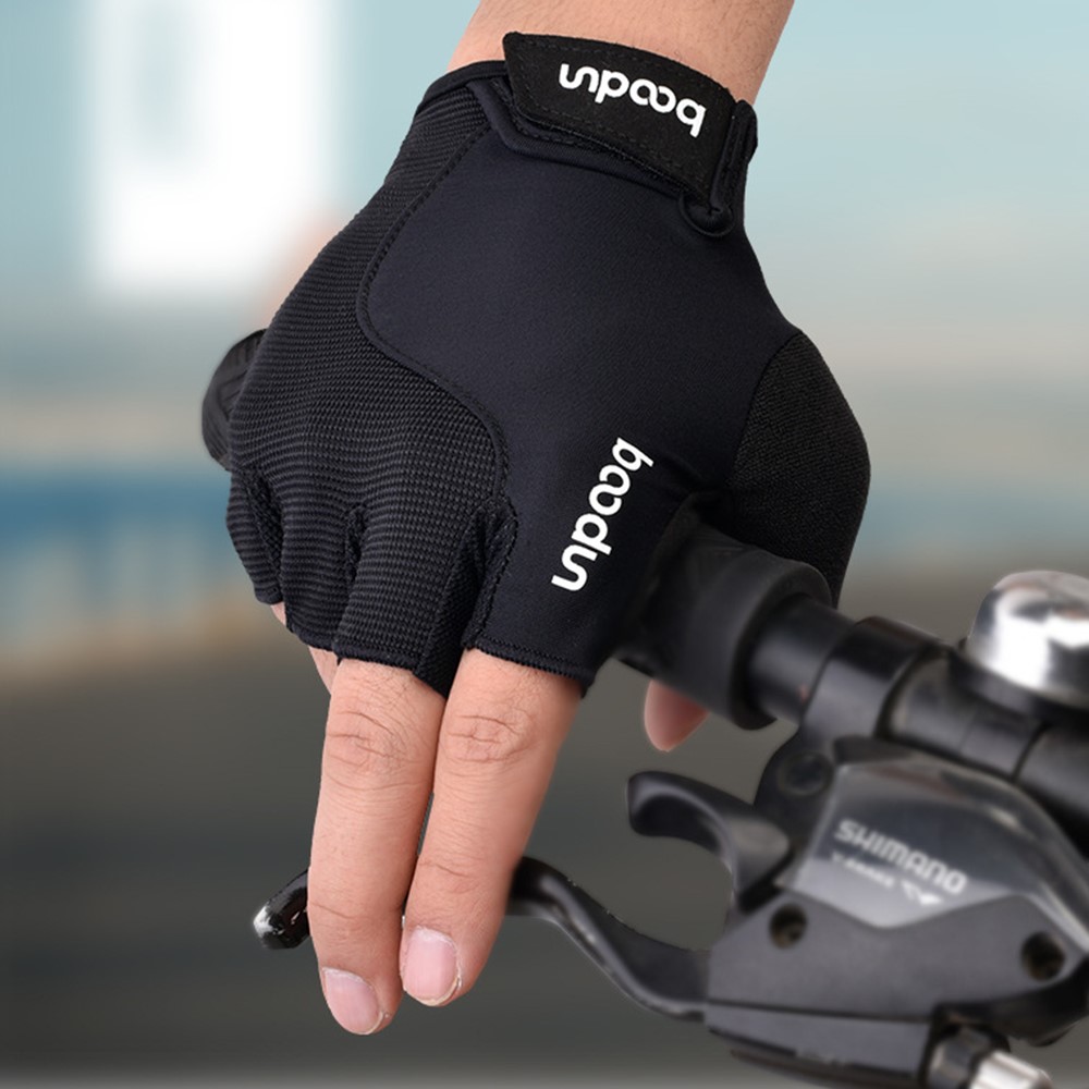 BOODUN 2111418 Half Finger Absorbing Padded Cycling Gloves Magic Tape Quick Taking-Off Design Road Bike Gloves Outdoor/Sports/Workout Cycling Accessory - Blue/M-4