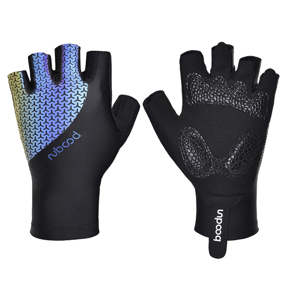 BOODUN 2301379 Multi-Color Silicone Padded Cycling Gloves Lengthened Cuff Half Finger Road Bike Gloves Outdoor/Sports/Workout Cycling Accessory - Multi-color/M-1
