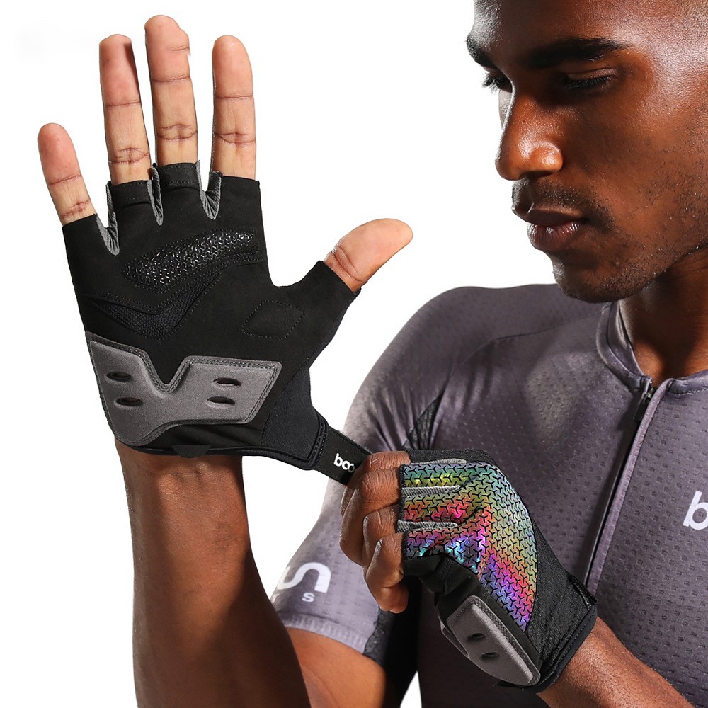 BOODUN 2101313 Luminous Cycling Gloves Thickened Silicone Anti-Slip Half Finger Road Bike Gloves Cycling Accessory - Green/M-3