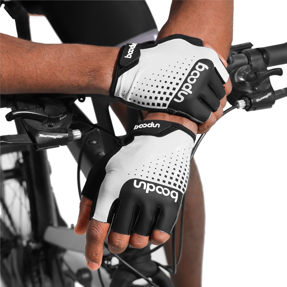 BOODUN 1255 1 Pair Half Finger Bicycle Gloves Cycling Riding Anti-slip Silicone Gloves Mitten - Black/White/Size M-2