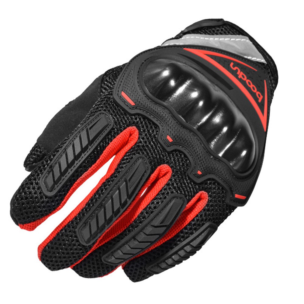 BOODUN 4281098 Full Finger Bicycle Anti-slip Gloves Wear-resistant Gloves Anti-Collision Hands Protectors with Reflective Stripes for Cycling Riding - Red/M-2