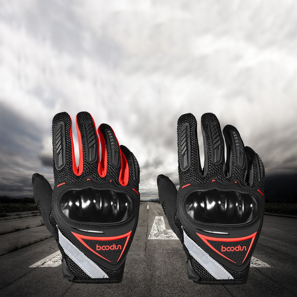 BOODUN 4281098 Full Finger Bicycle Anti-slip Gloves Wear-resistant Gloves Anti-Collision Hands Protectors with Reflective Stripes for Cycling Riding - Red/M-5