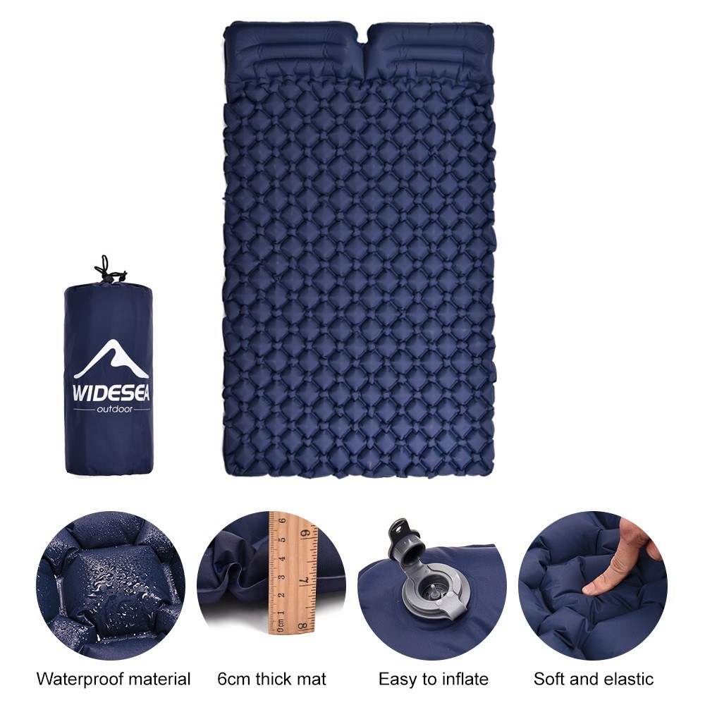 WIDESEA WSCM-005 Outdoor Camping Double Person Inflatable Mattress Folding Air Bed Picnic Pillow Blanket with Air Bag - Navy Blue-3