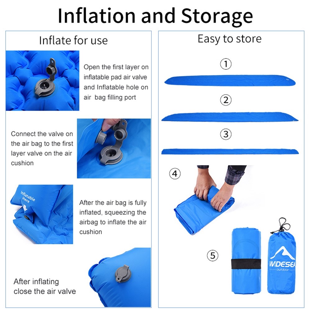 WIDESEA WSCM-002 Inflatable Camping Mattress Folding Camping Bed Picnic Blanket Travel Air Mat - Blue-4