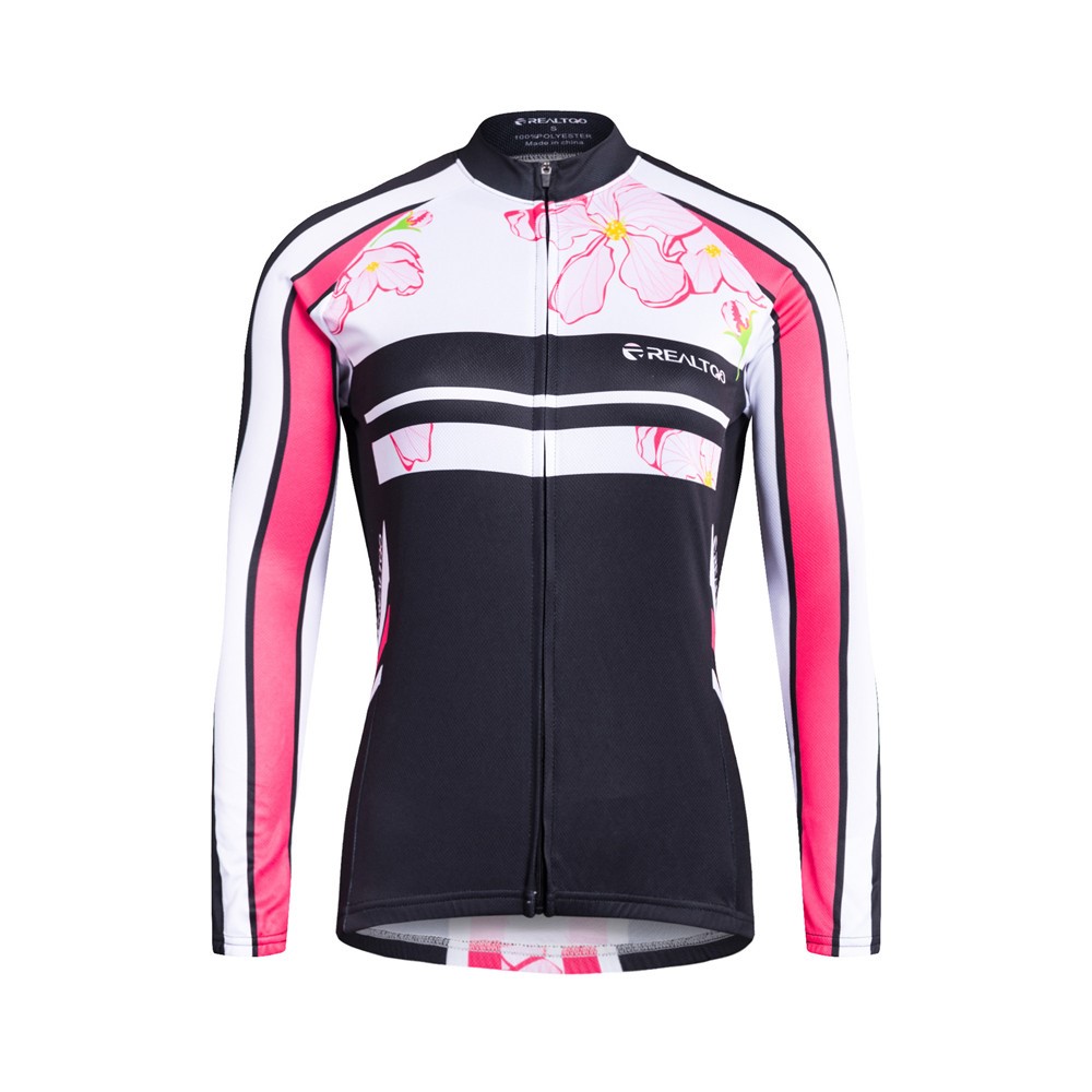 REALTOO TM-595427624770 Long Sleeve Workout Outfits 2 Piece Fitness Clothes Set Zippered Coat + 3D Padded Pants for Women Cycling Costume - 01-RT022 / S-3