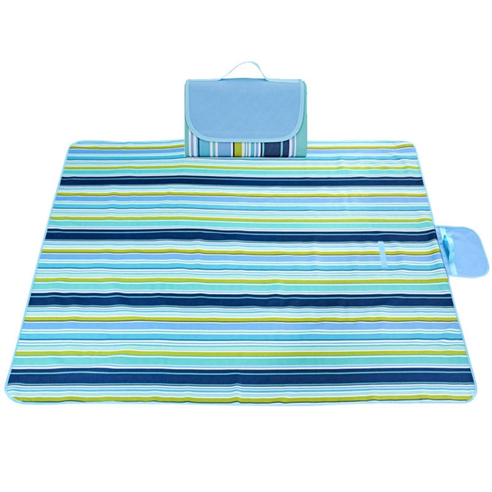LEVORYEOU LR-987774 200*200cm Waterproof Oxford Fabric Portable Outdoor Camping Picnic Mat Foldable Lawn Mat - Blue Stripes-1