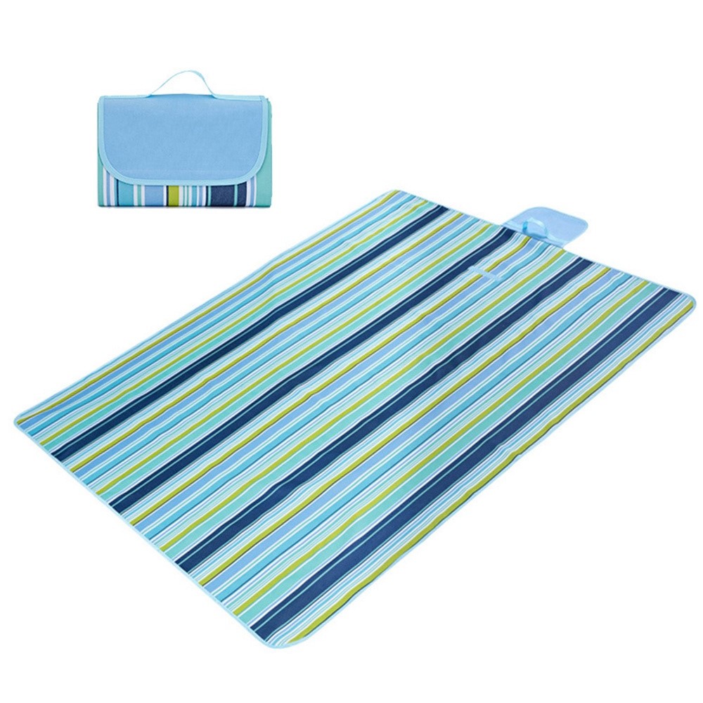 LEVORYEOU LR-987774 200*200cm Waterproof Oxford Fabric Portable Outdoor Camping Picnic Mat Foldable Lawn Mat - Blue Stripes-2