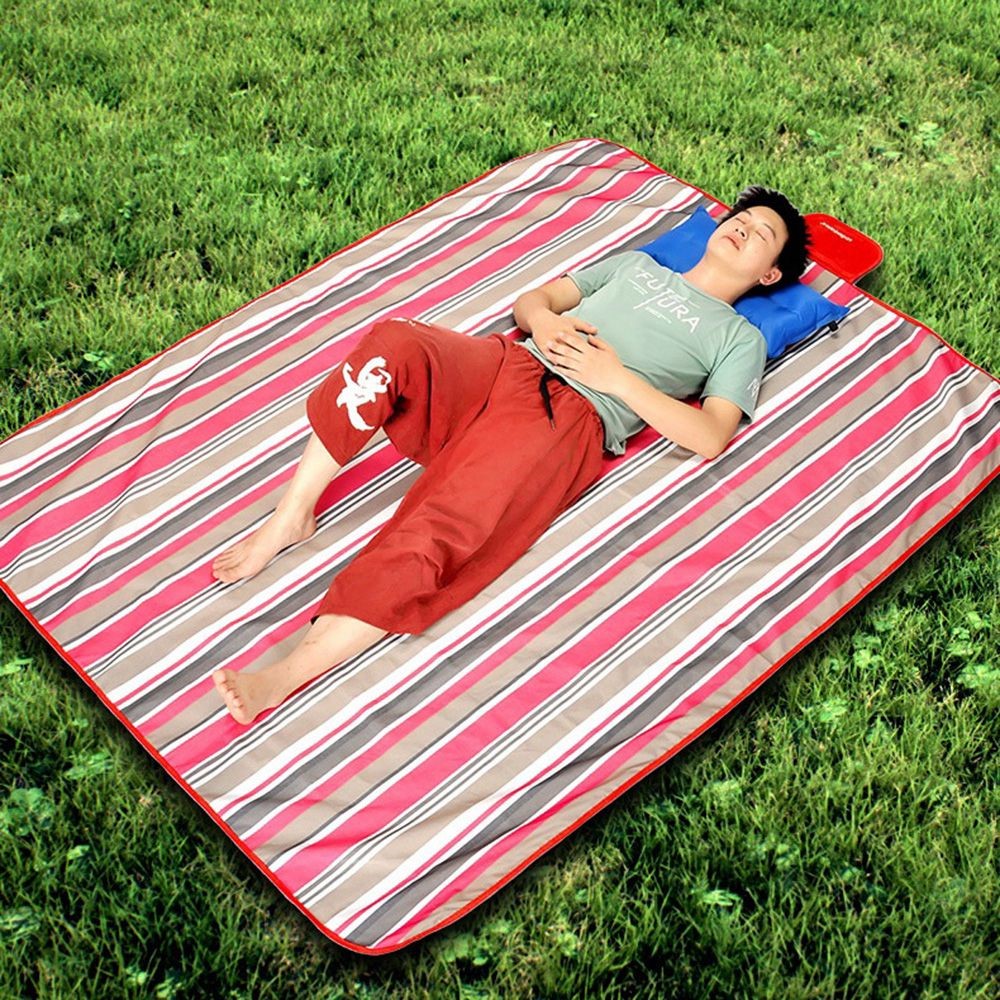 LEVORYEOU LR-987774 200*200cm Waterproof Oxford Fabric Portable Outdoor Camping Picnic Mat Foldable Lawn Mat - Blue Stripes-4