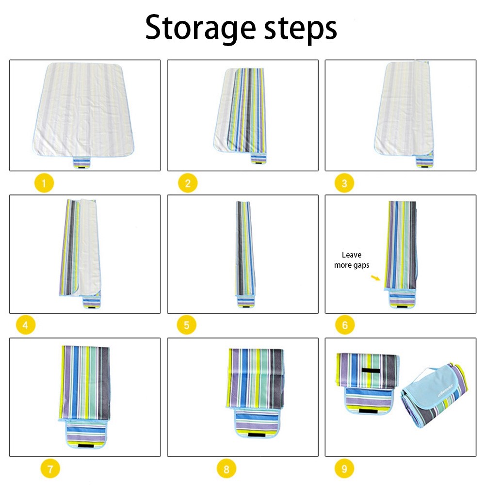 LEVORYEOU LR-987774 200*200cm Waterproof Oxford Fabric Portable Outdoor Camping Picnic Mat Foldable Lawn Mat - Blue Stripes-6