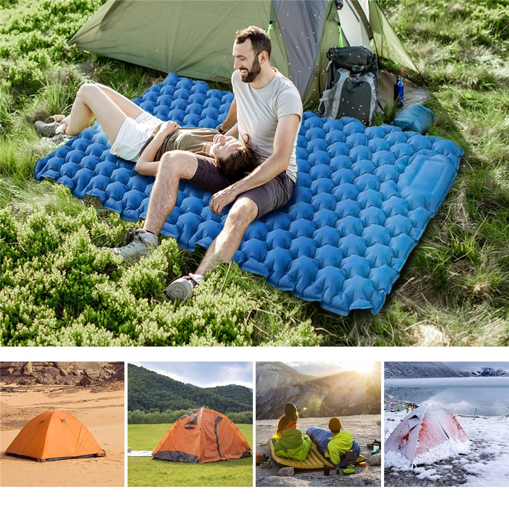 2 Person Outdoor Camping Mat Portable Foot Stepping Inflation Air Mattress Waterproof Backpacking Sleeping Pad (No Pillow) - Orange-7