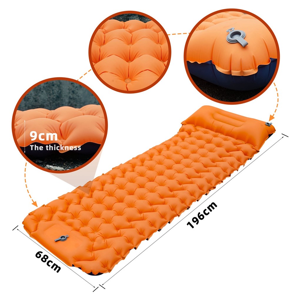 Portable Outdoor Camping Mat Air Mattress with Pillow Foot Stepping Inflation Waterproof Backpacking Sleeping Pad - Navy Blue-5