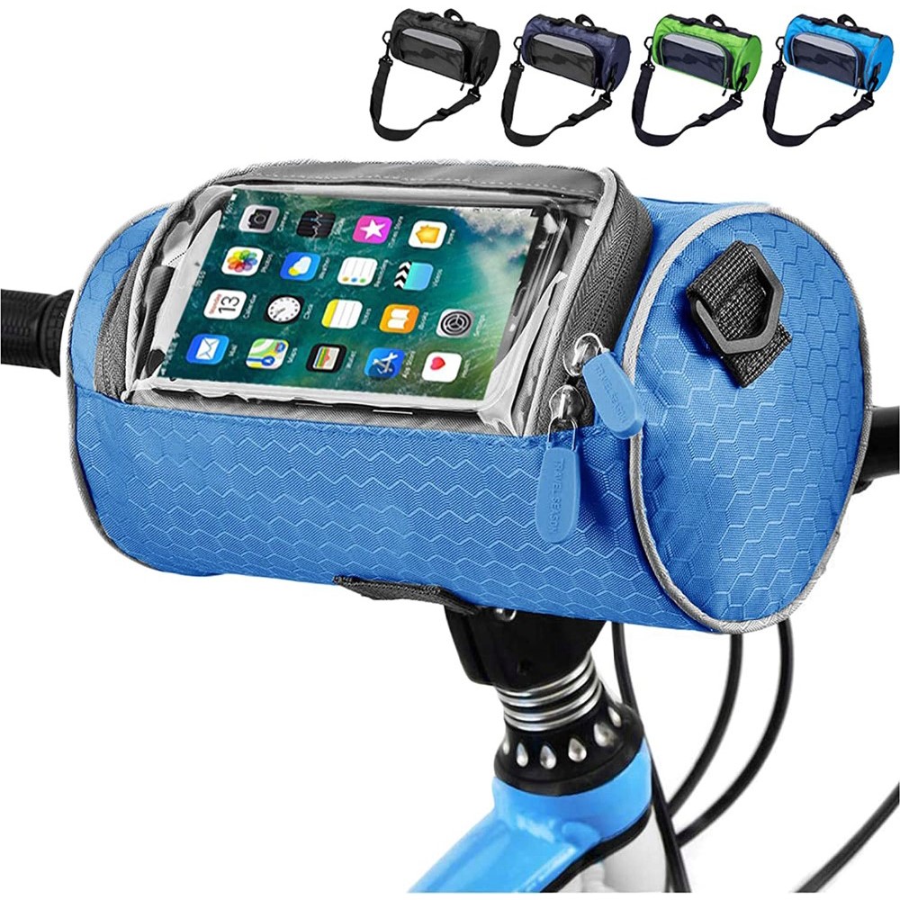 Electric Scooter Bike Handlebar Touch Screen Mobile Phone Pocket Waterproof Front Storage Bag - Blue-6